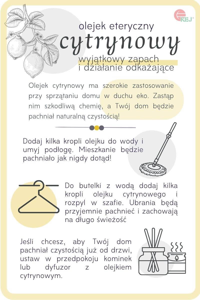 Infografika - ekologiczne sprzątanie domu z użyciem olejku cytrynowego